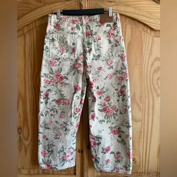 Free People Deep Trance Mid Rise Cropped Jeans in Wallpaper Floral Size 29 - Picture 6 of 8